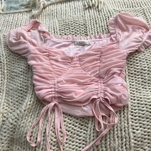 Cute Ruffle Baby Pink Top, brand is O. Vianca, size small